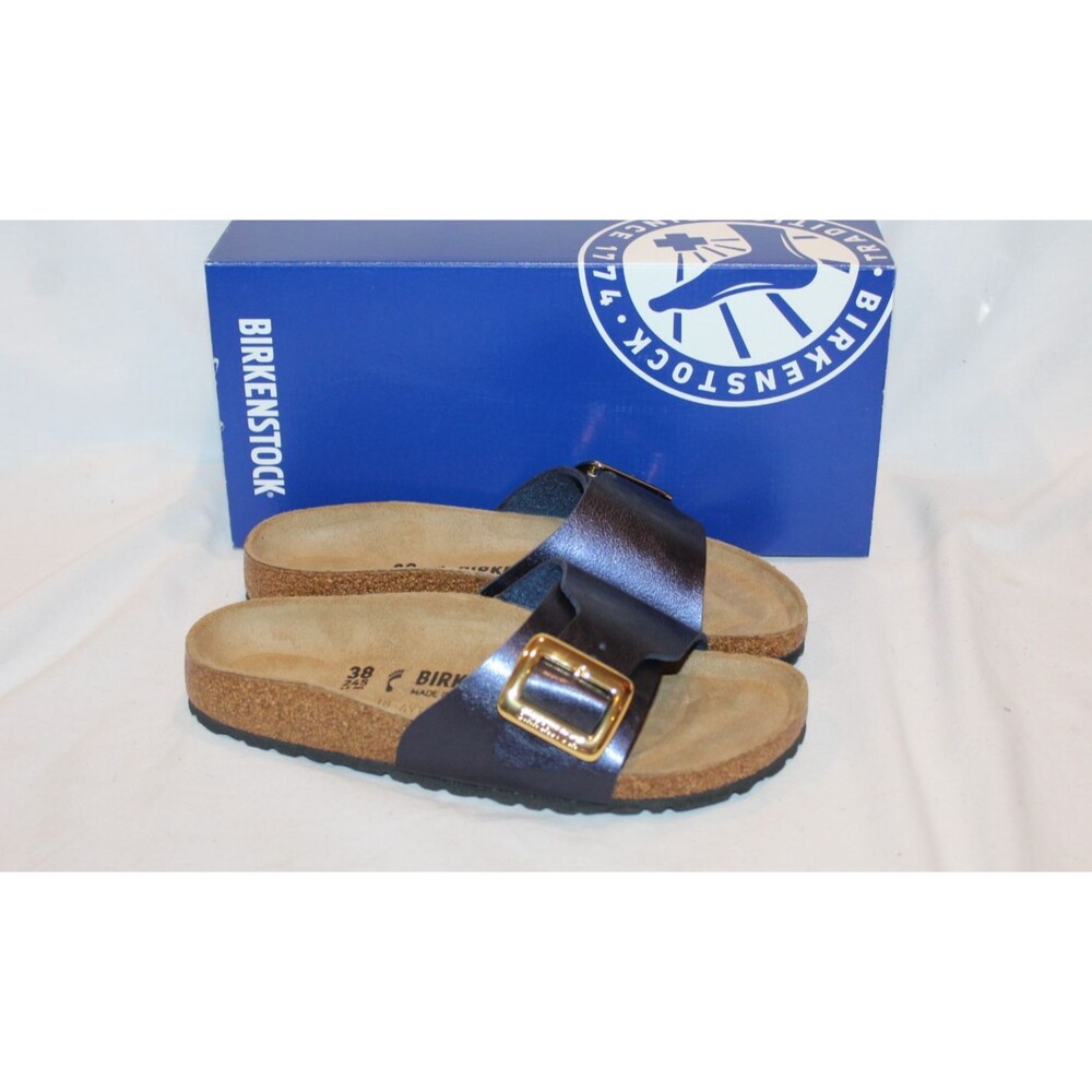 Birkenstock Women Catalina Cushion Leather Sandals Graceful Mid Blue EU 38 N